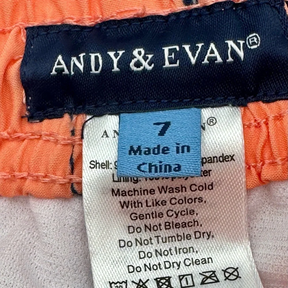 Andy and Evan Sz 7 Swim Trunks - Orange Car Print Shorts